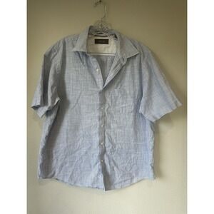 Tasso Elba Shirt Men  Large Adult Blue White Button Down Short Sleeve Pocket‎
